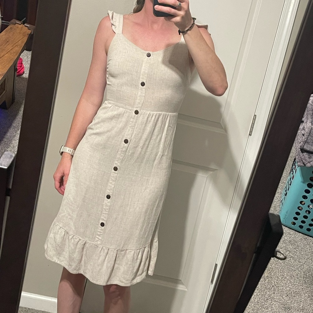Monteau Cream Ruffled Buttoned Sundress